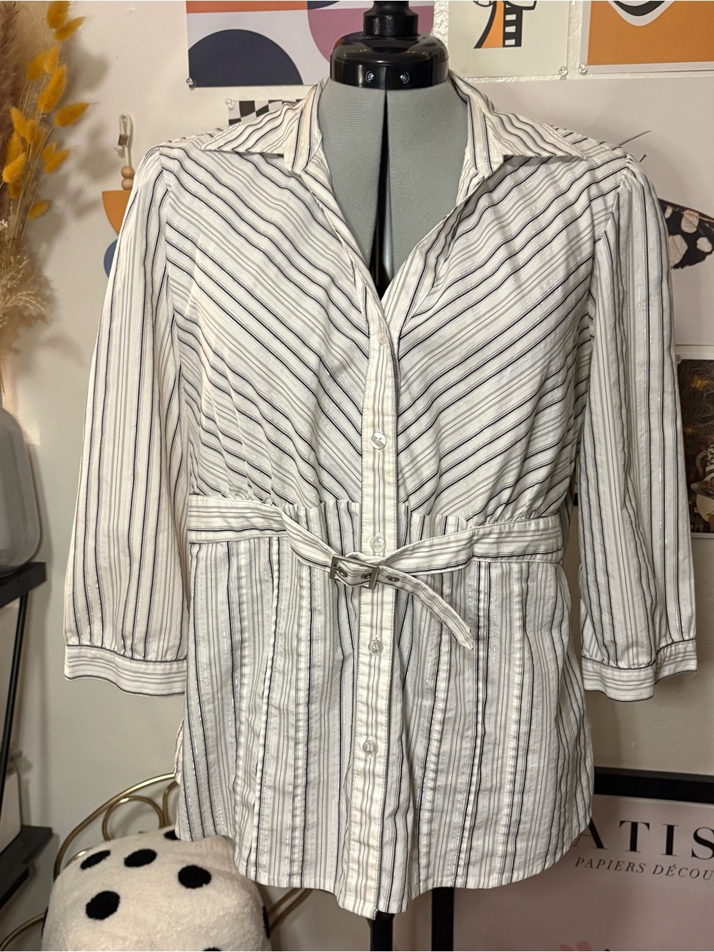 Style & Co. Striped Belted Blouse - Size 16